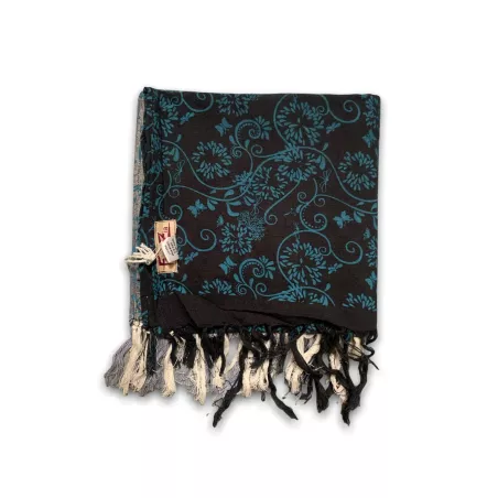 Cheche imprimé bleu sur fond noir et gris