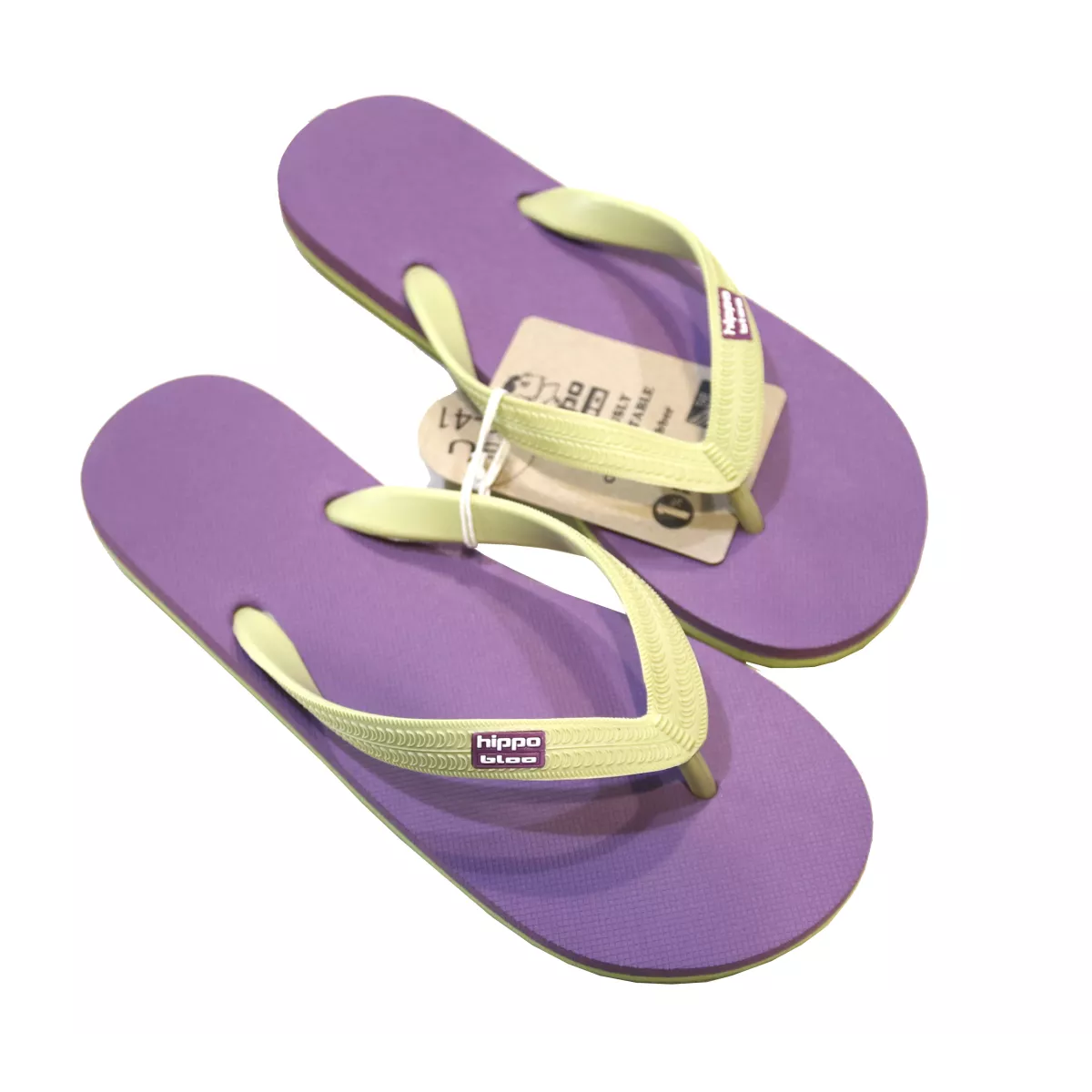 Tongs "SUKOHTHAI" - Semelle violette et jaune - Strap jaune pastel