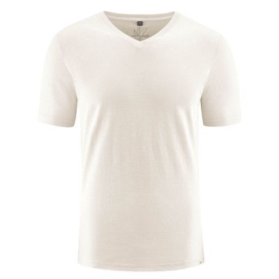T-shirt blanc chanvre manches courtes col V 