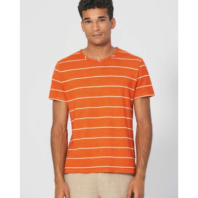Tee shirt orange homme motif rayures 