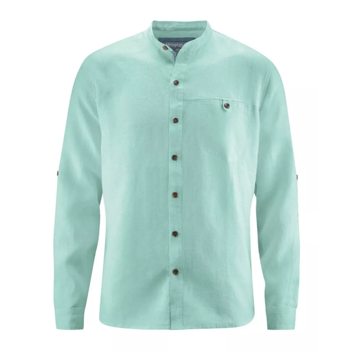 Chemise couleur sauge col mao chanvre homme Noam