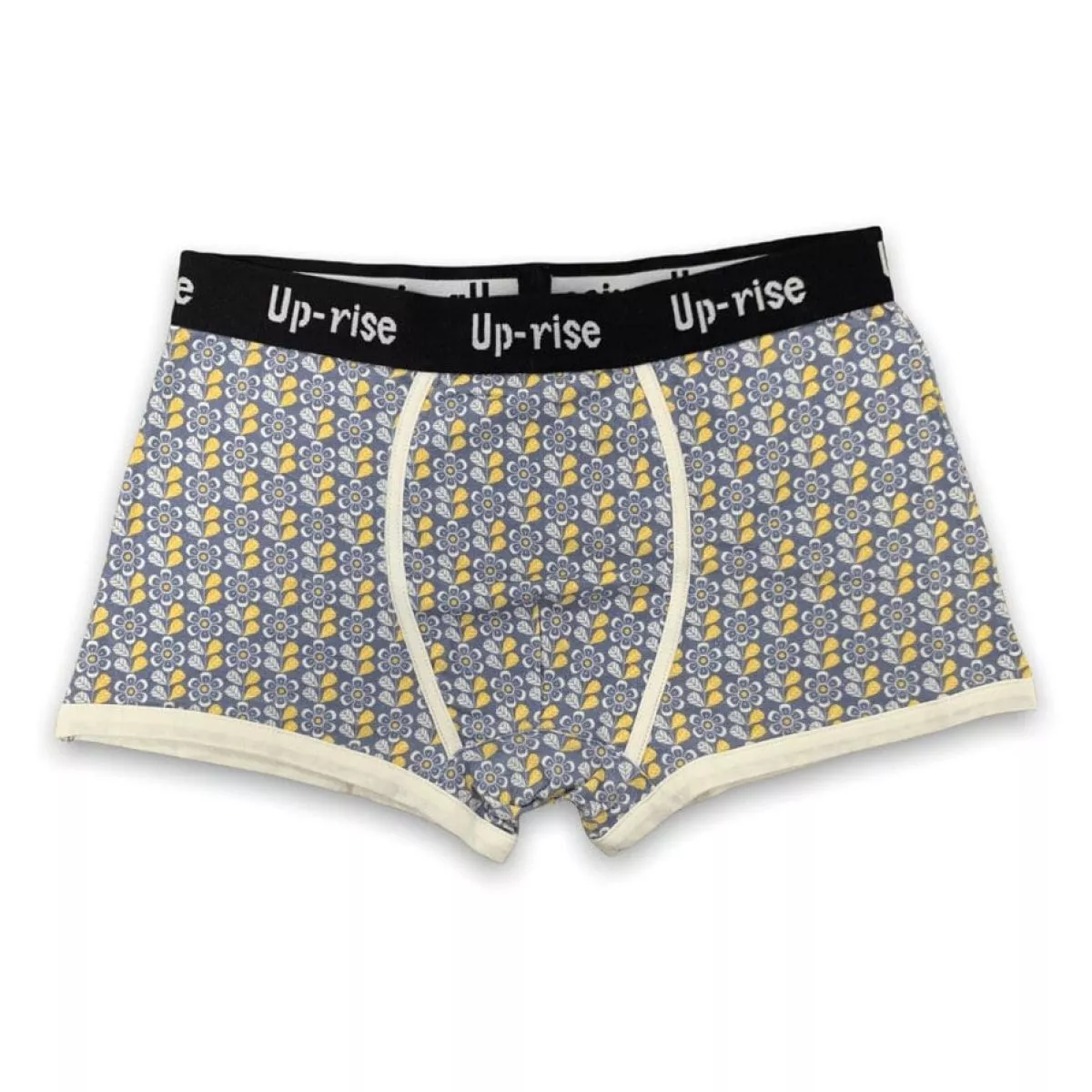 Boxer imprimé fleurs et feuilles bleues et jaunes