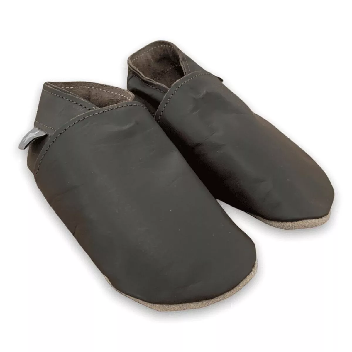 Chaussons cuir souple marron foncé