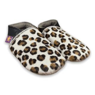 Chaussons cuir souple motifs tissés léopard
