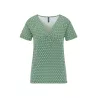 Tee shirt col V vert, top coton bio avec imprimé