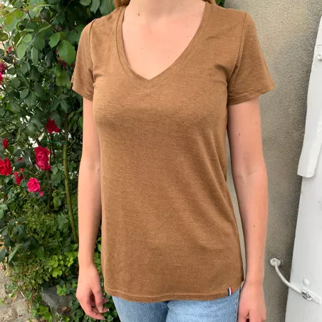 T-shirt en lin bio femme col V fabriqué en Normandie