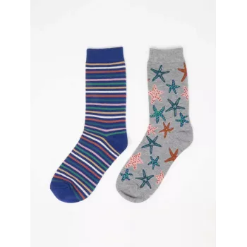 Pack de 2 paires de chaussettes imprimé étoiles de mer et rayures 