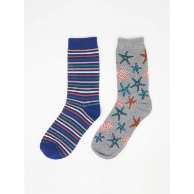 Pack de 2 paires de chaussettes imprimé étoiles de mer et rayures 