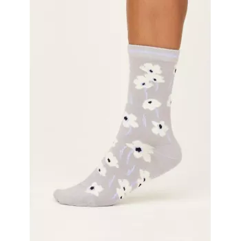 Chaussettes bleu marine motif fleuri 