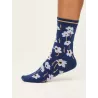 Chaussettes bleu marine motif fleuri 