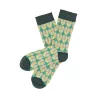 Chaussettes colorées originales vert & jaune motif feuille 