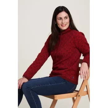 Pullover col roulé vert motif feuille 