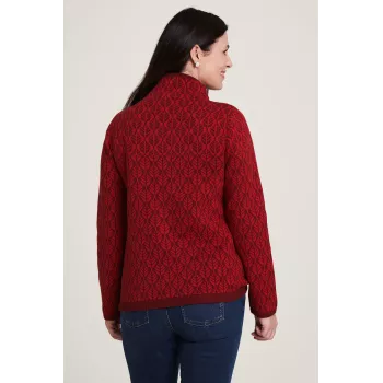 Pullover col roulé vert motif feuille 