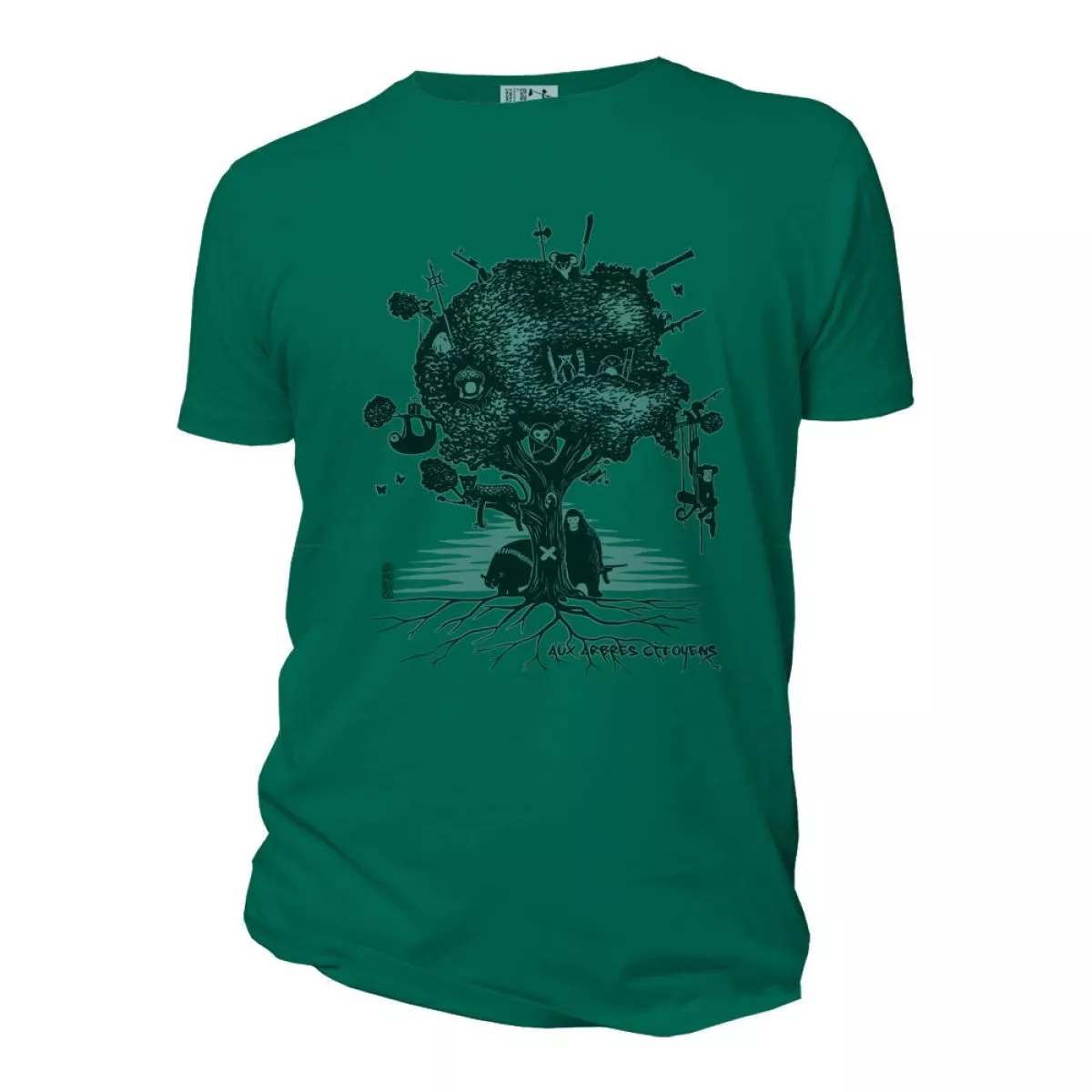 Tee-shirt vert foncé coton bio nouvelle version Aux arbres citoyens
