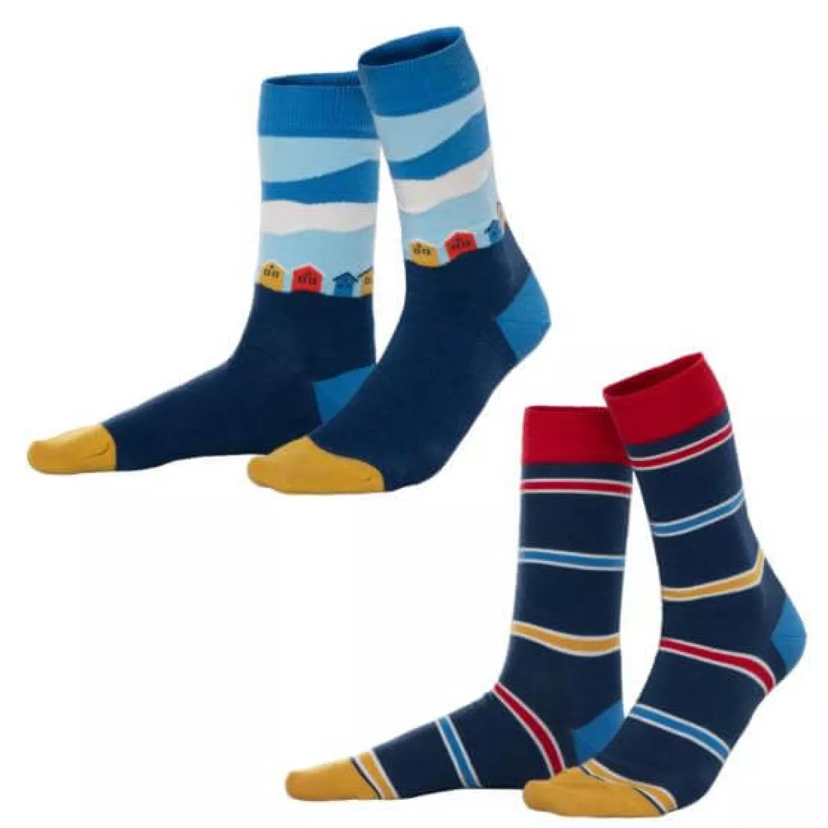 Lot de 2 paires de chaussettes en coton bio rayées et mer