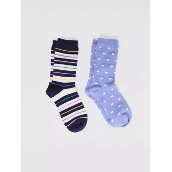 Pack de 2 paires de chaussettes imprimé petit cœur et rayures Lot