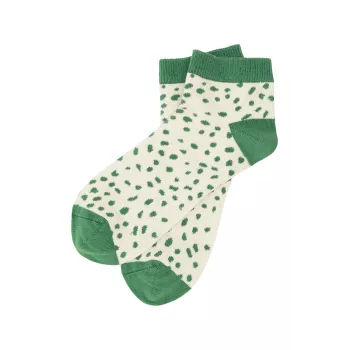 Socquettes blanches à pois vert femme 