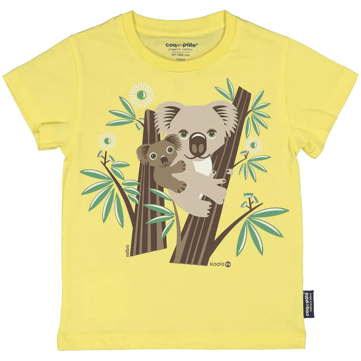 T-shirt col rond coton bio jaune koala