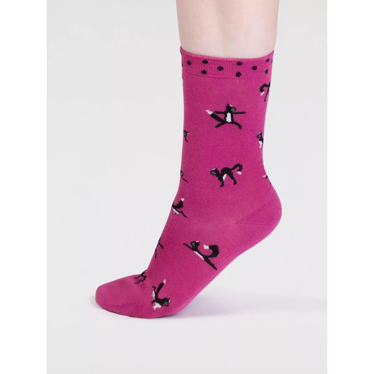 Chaussettes roses avec motifs de chats en viscose de bambou