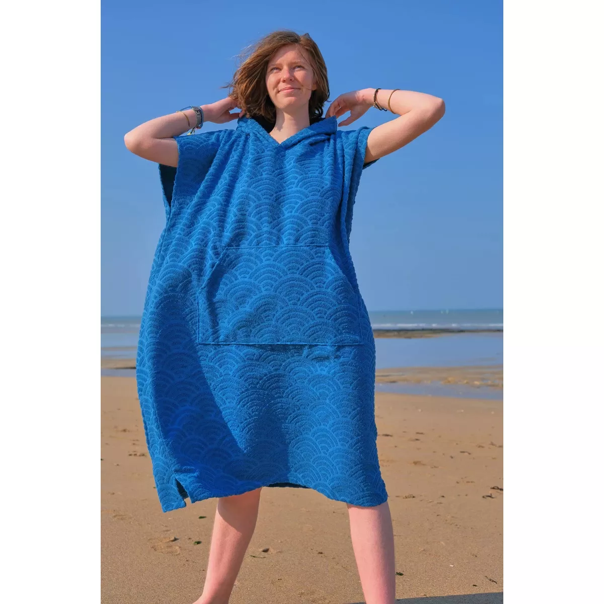 Poncho de plage coton bio plume de paon