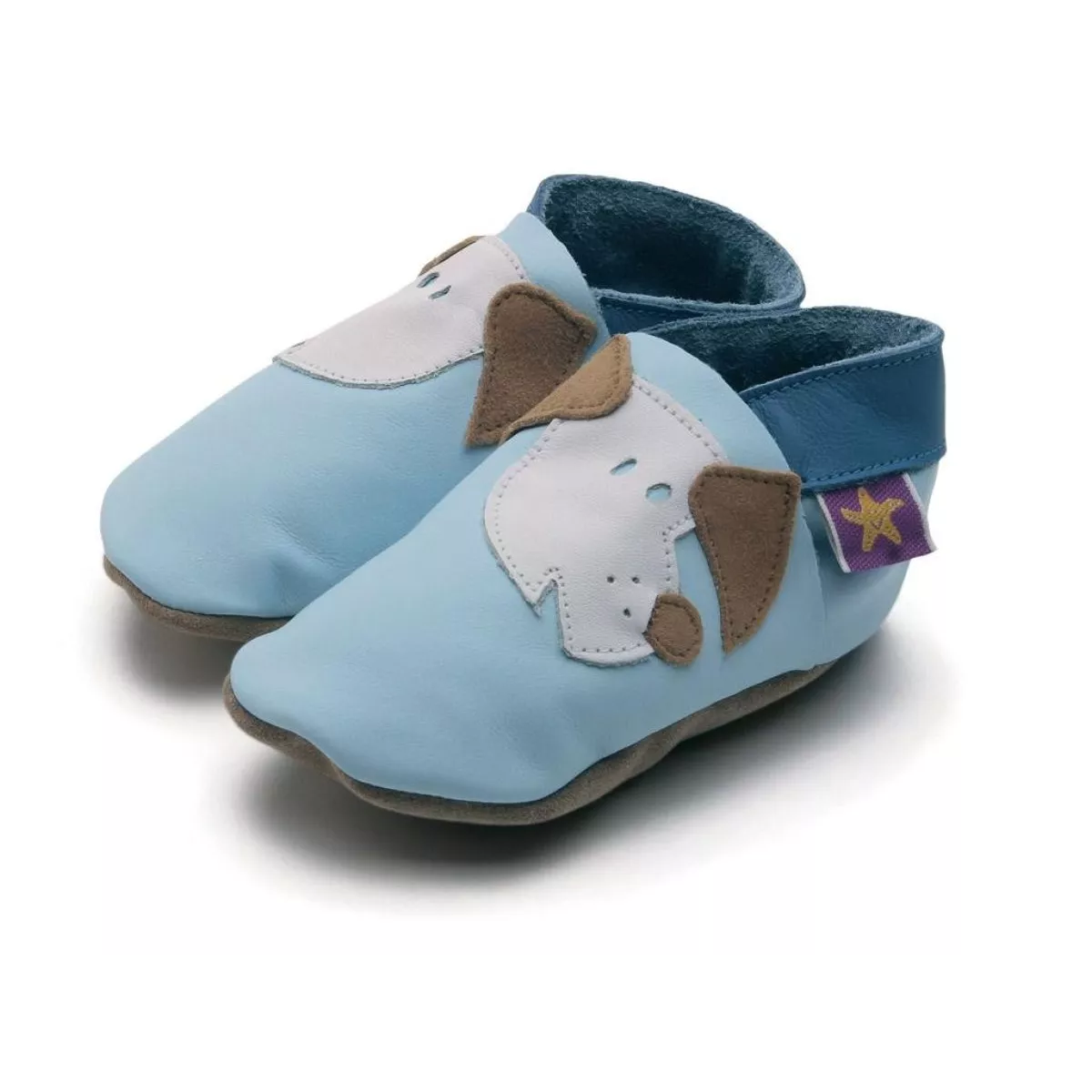 Chaussons cuir souple bleu clair Chiot