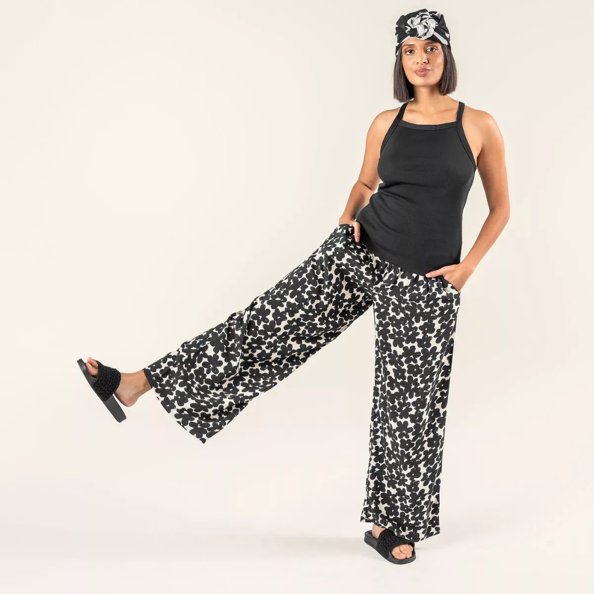 Pantalon en viscose noir et blanc