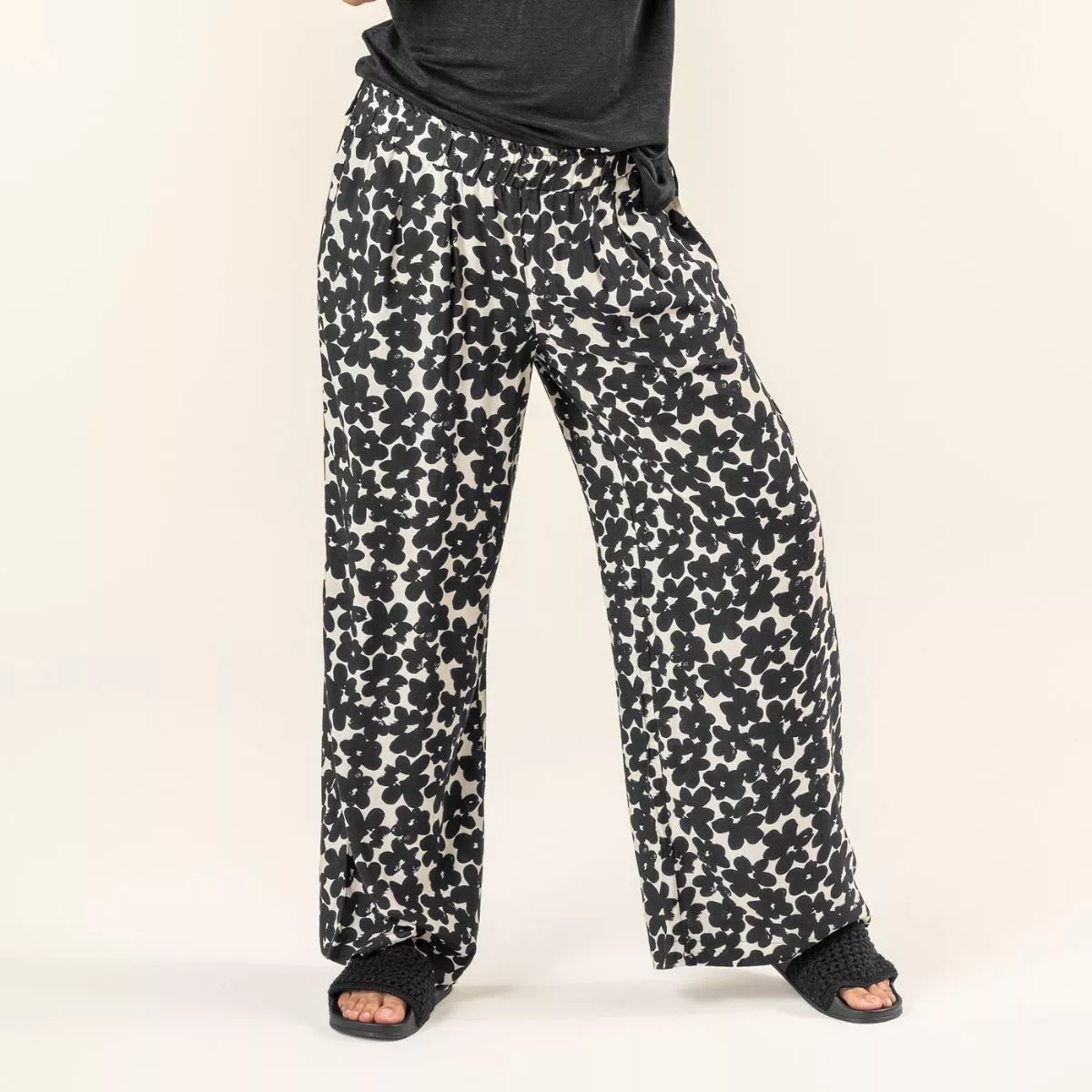 Pantalon en viscose, noir et blanc, MALOU