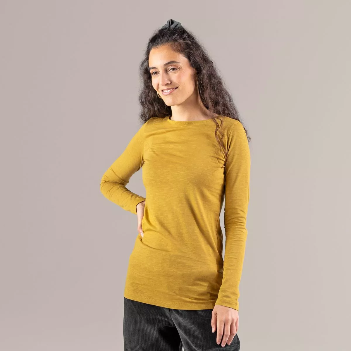 Haut manches longues en coton bio, ocre, HILLA