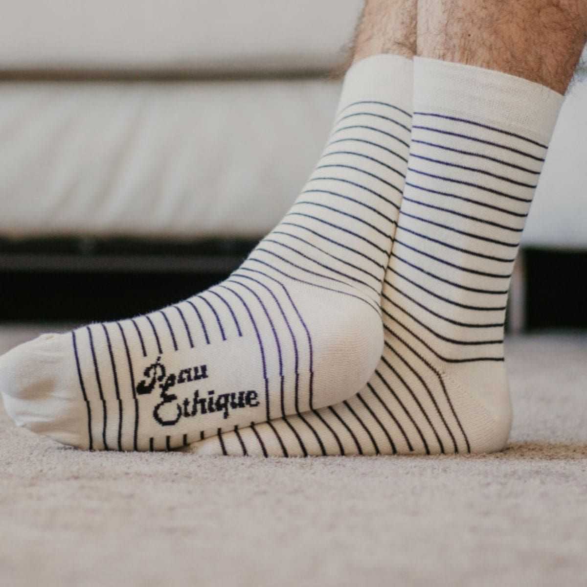 Chaussettes écru rayées noires coton biologique