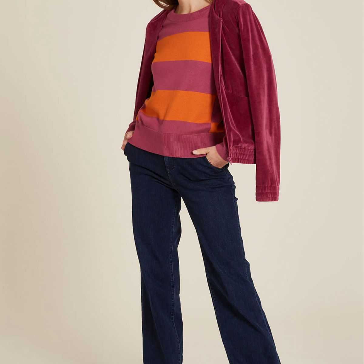 Pull tricoté femme, motif "Rayé", coton bio, GOTS