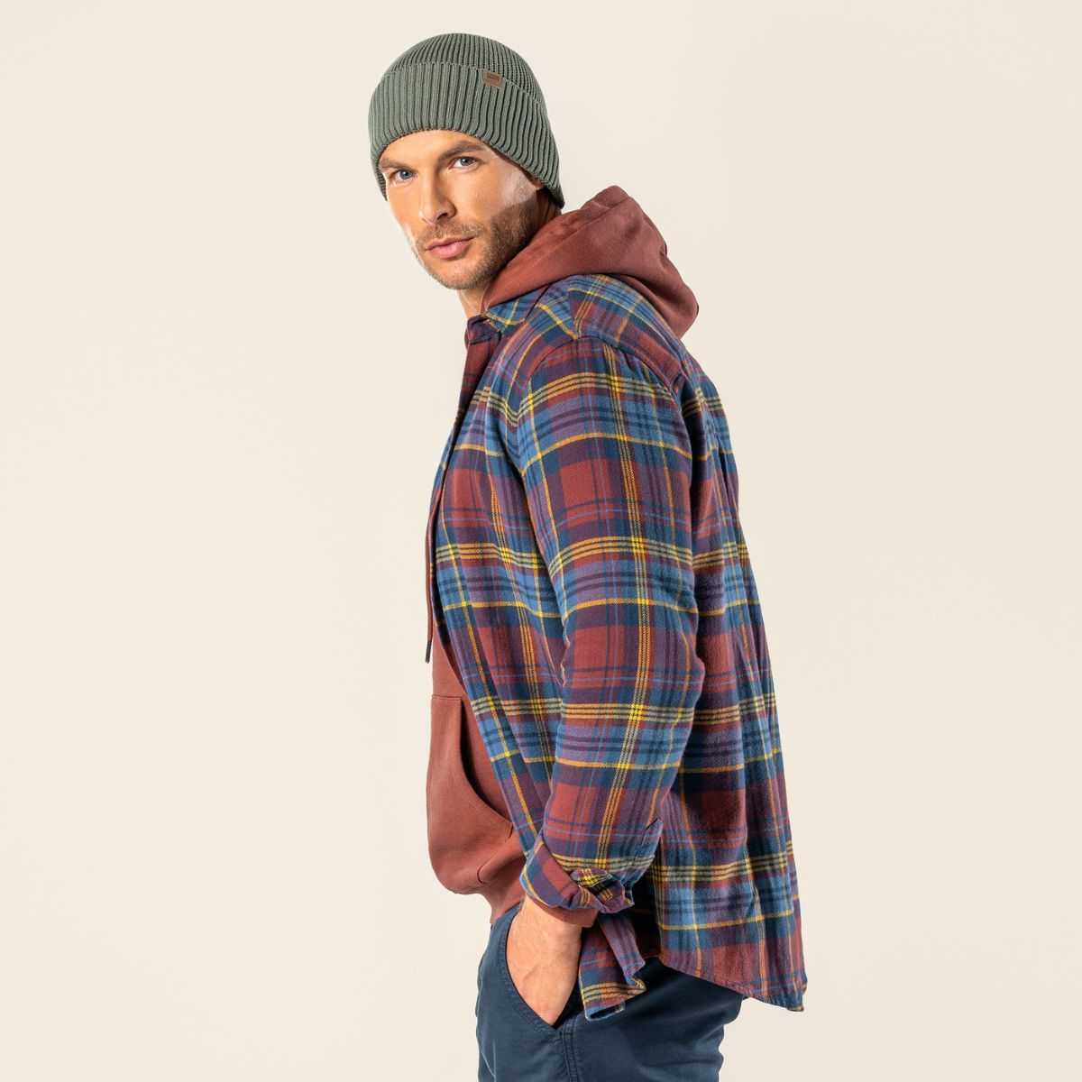 Chemise "SVEN" 100 % coton bio, bordeaux, GOTS et VEGAN