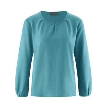 Chemiser col rond en chanvre pour femme, bleu clair