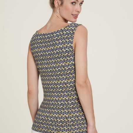 Haut bleu avec col avec décolleté en cascade