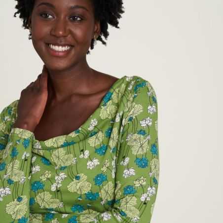Robe en jersey femme verte  col  cascade