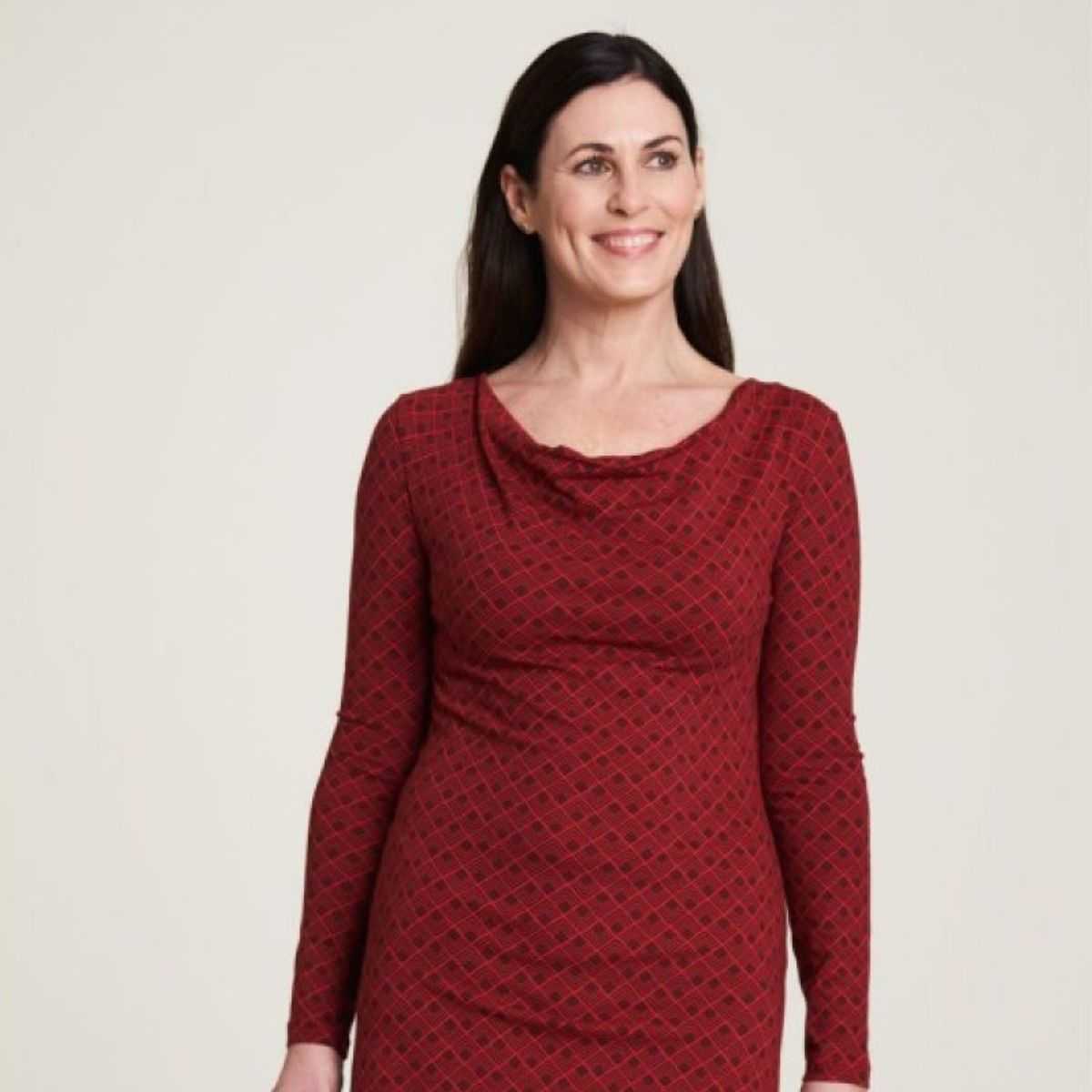 Robe en jersey femme rouge col cascade