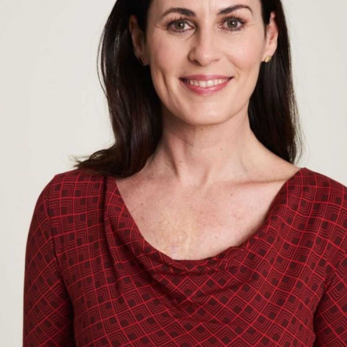 Robe en jersey femme rouge col cascade
