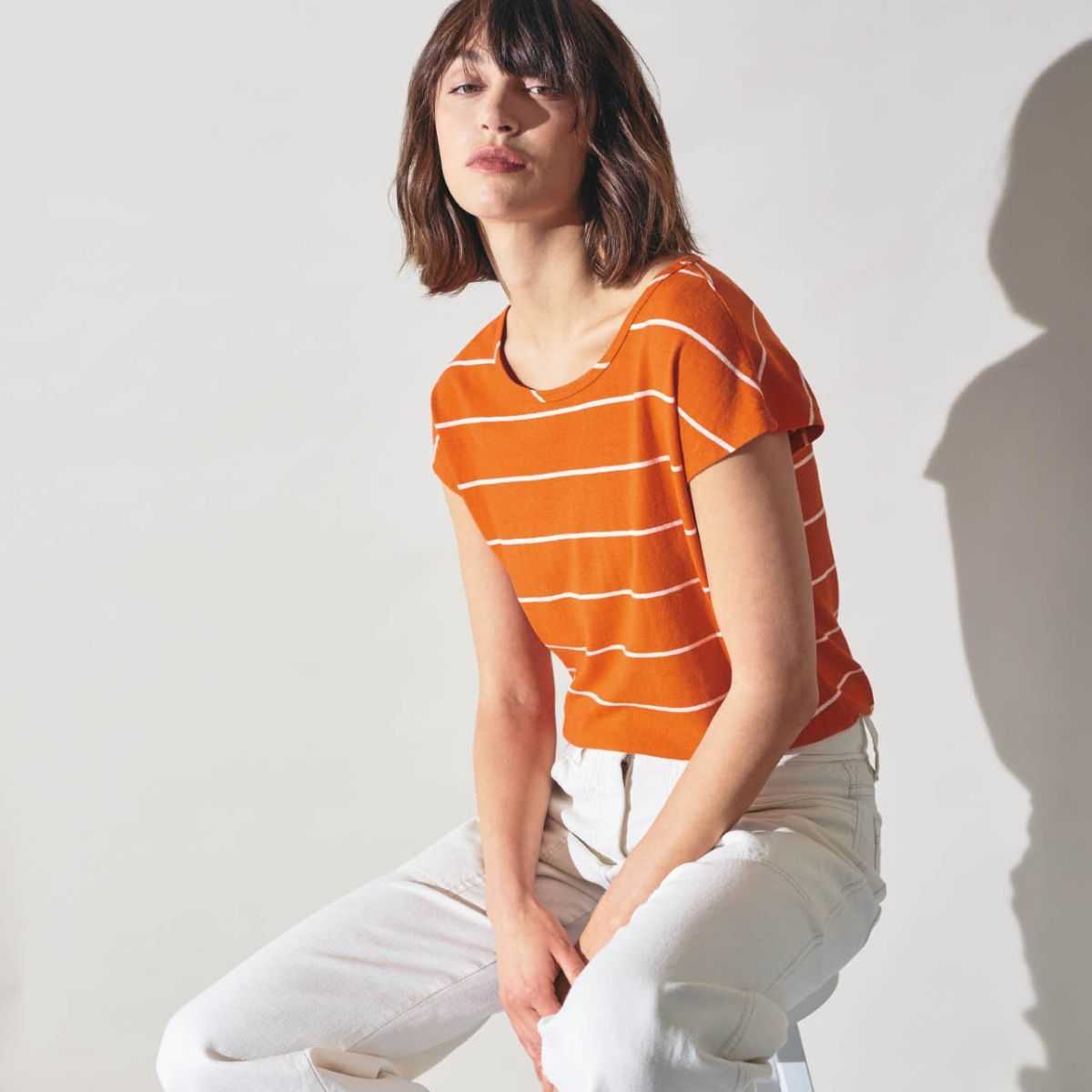 T-shirt rayé en chanvre et coton bio