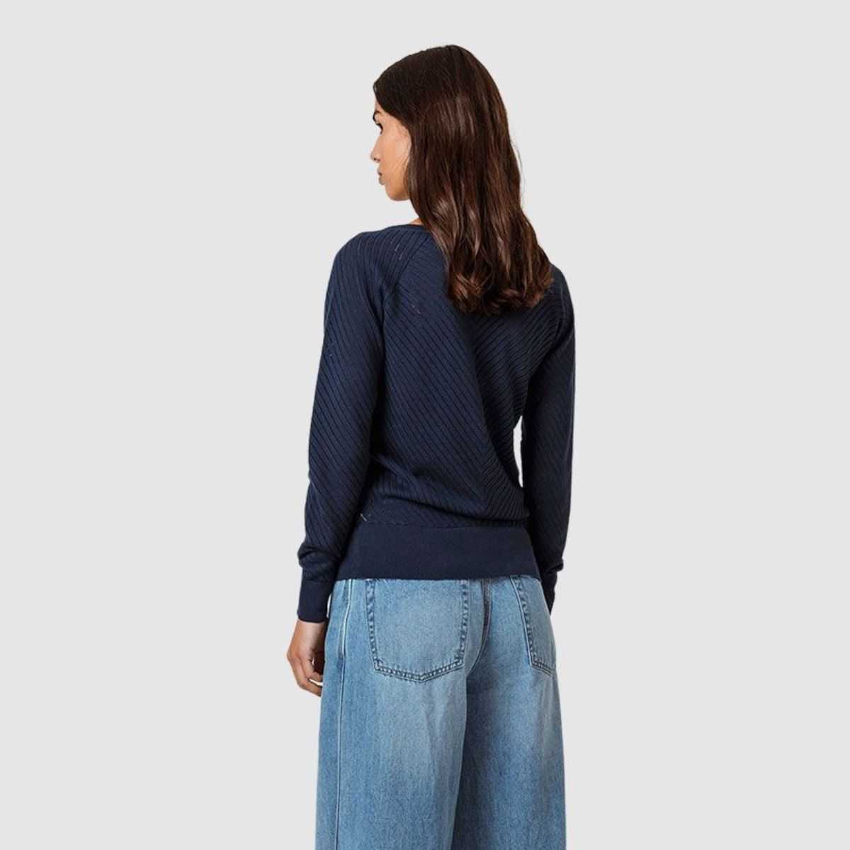 Gilet en coton tricoté pour femme avec décolleté - bleu profond