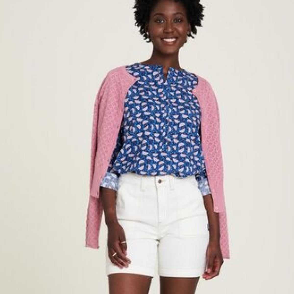 Chemisier pour femme en ecovero - motif fruits - bleu