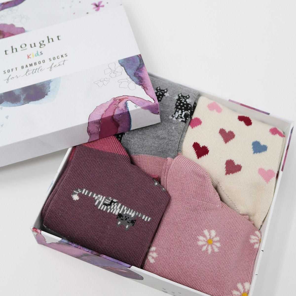 Coffret de 4 paires de chaussettes pour enfant en coton biologique et bambou
