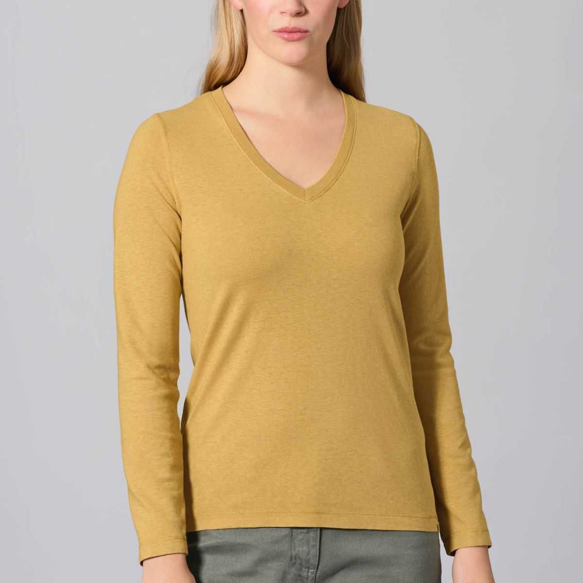 T shirt col V pour femme en chanvre