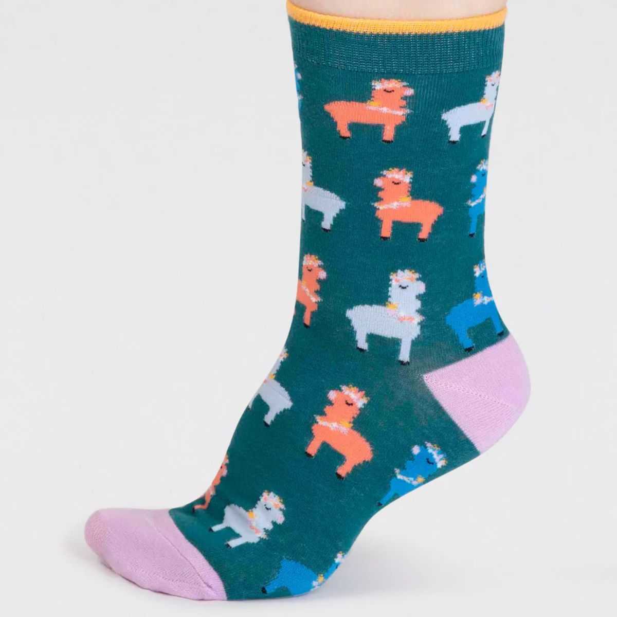 Coffret 4 paires de chaussettes en coton bio lamas et fleurs