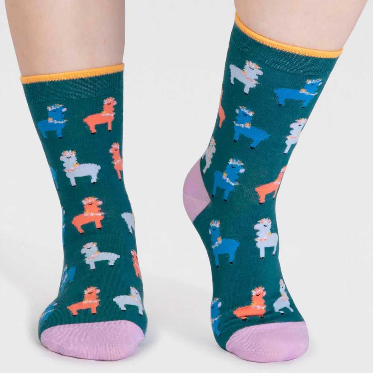 Coffret 4 paires de chaussettes en coton bio lamas et fleurs