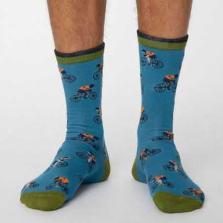 Chaussettes bleues ou grises avec imprimés cyclistes
