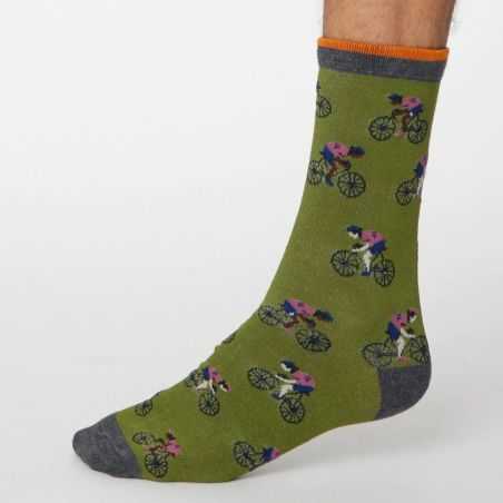 Chaussettes bleues ou grises avec imprimés cyclistes
