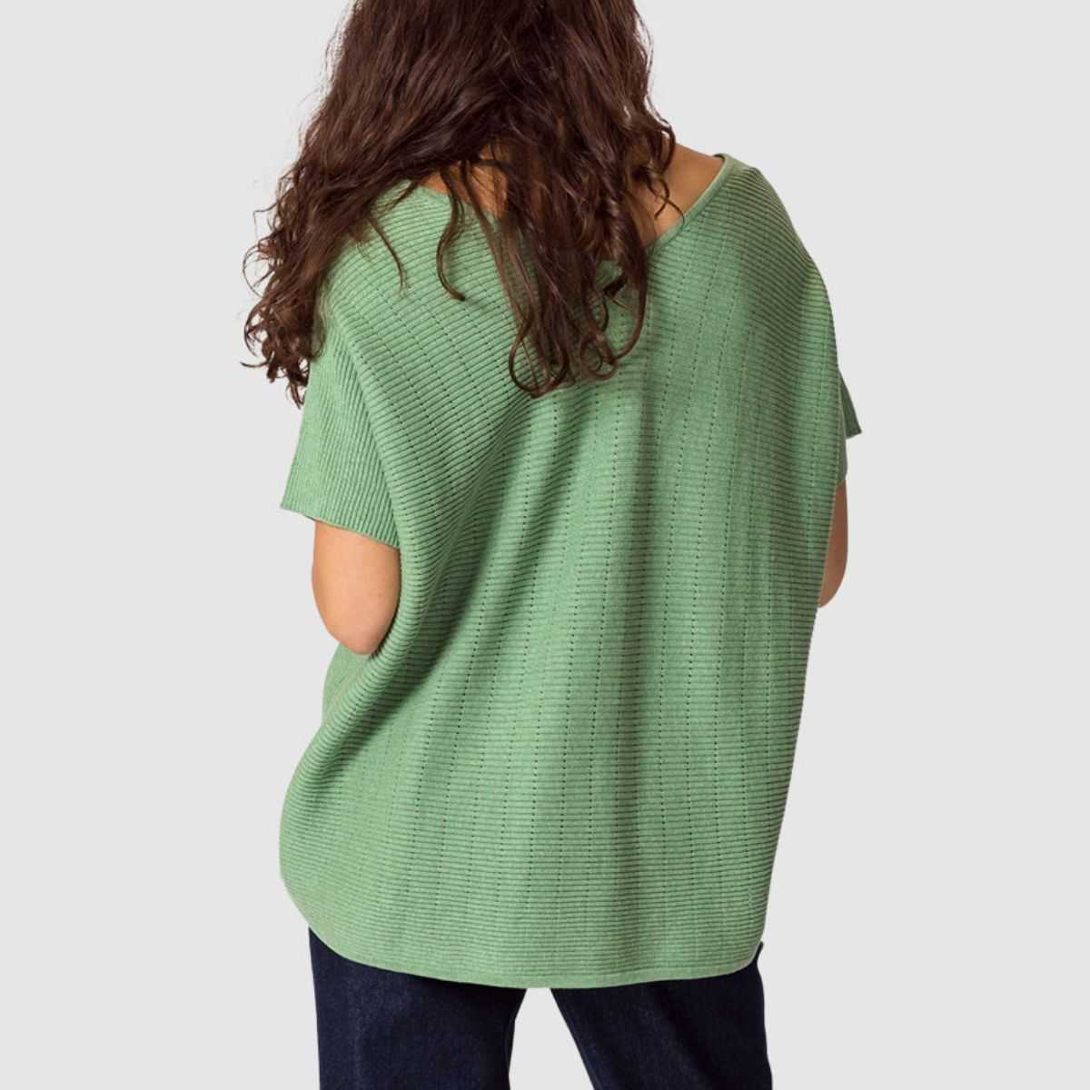 Tricot col V vert en coton bio