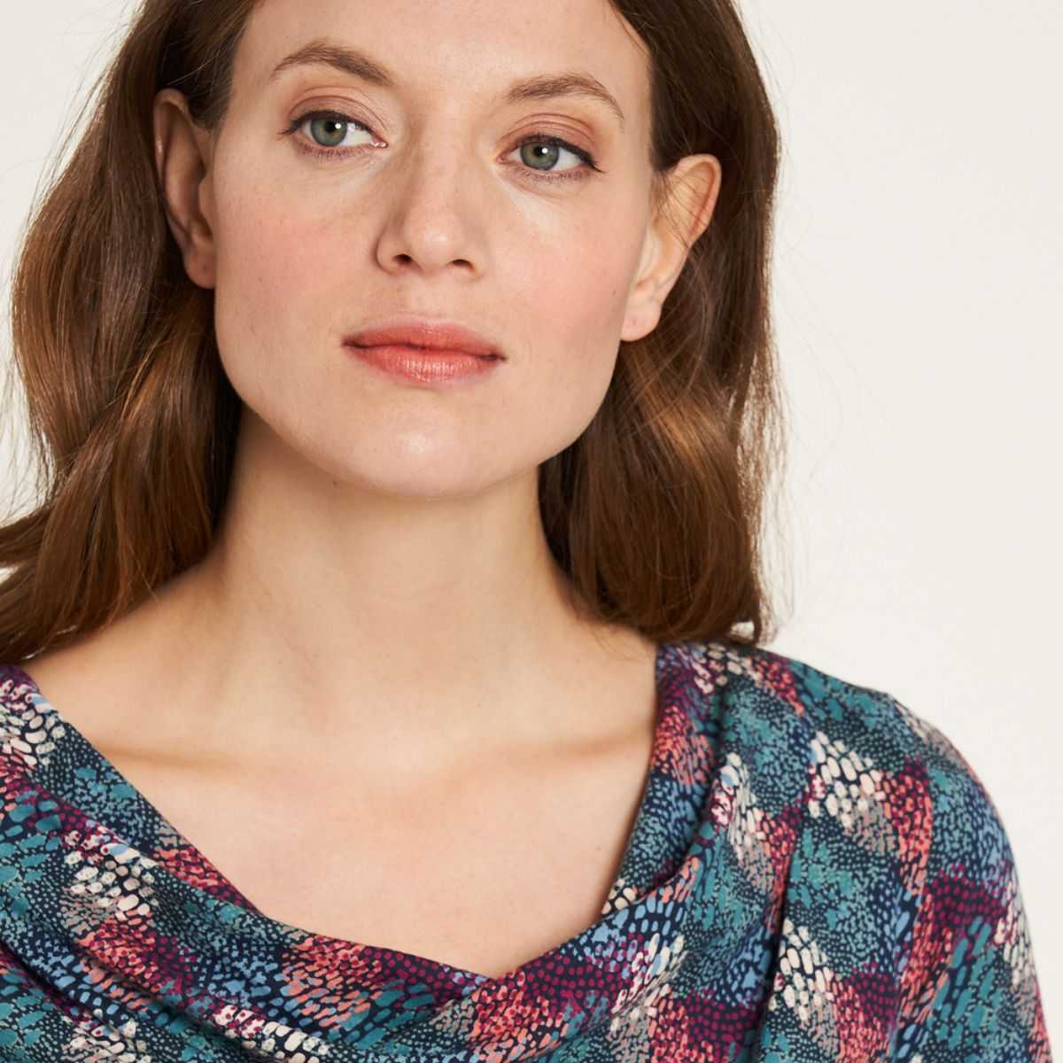 Haut à col rond, manches longues, coton bio, motif fantaisie, GOTS