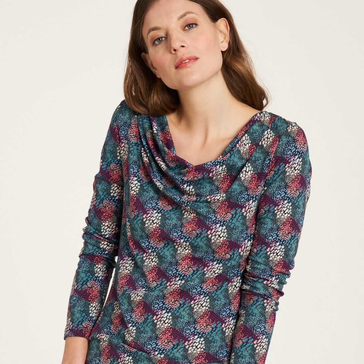 Haut à col rond, manches longues, coton bio, motif fantaisie, GOTS