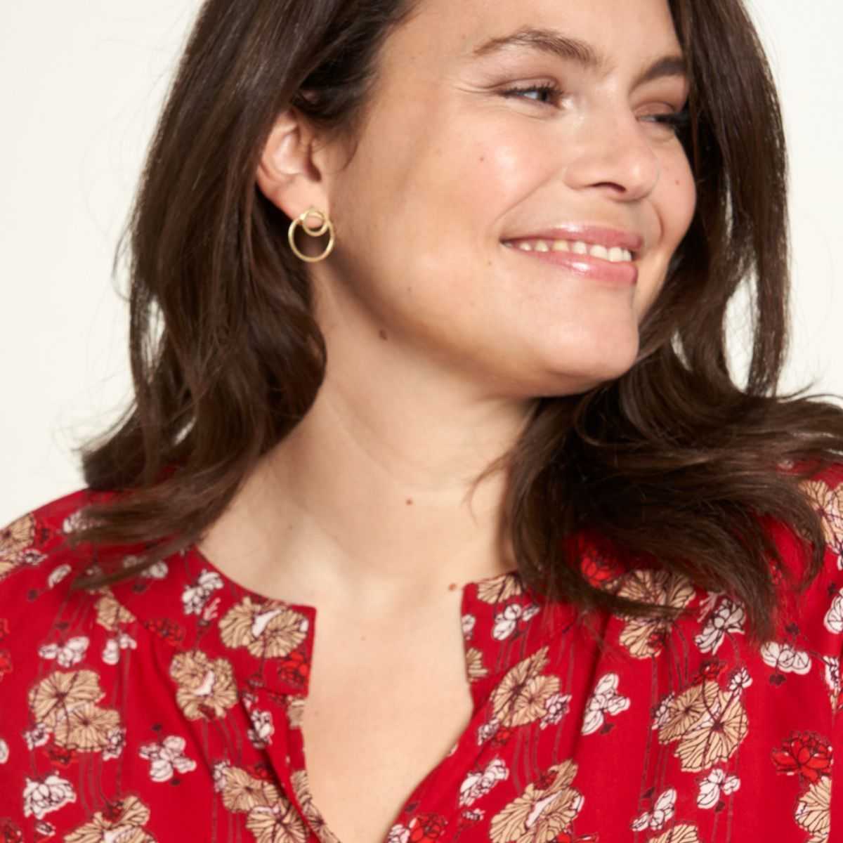 Chemisier à manches longues en EcoVero, motif à fleur, rouge