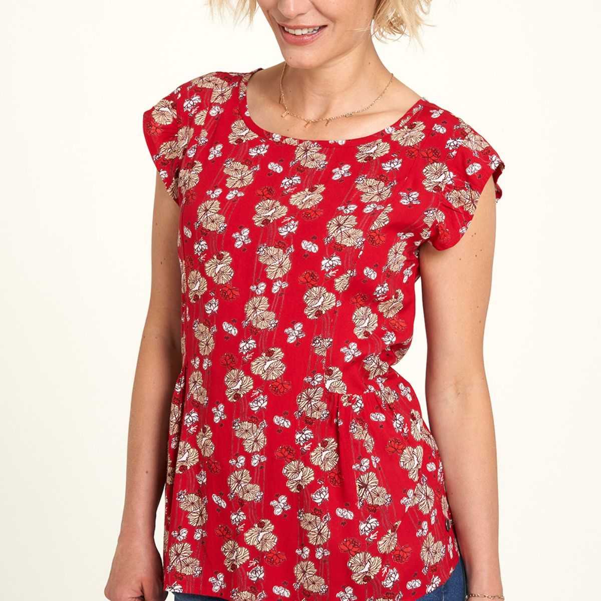 Chemisier en ecovero, à motifs fleurie, rouge, GOTS